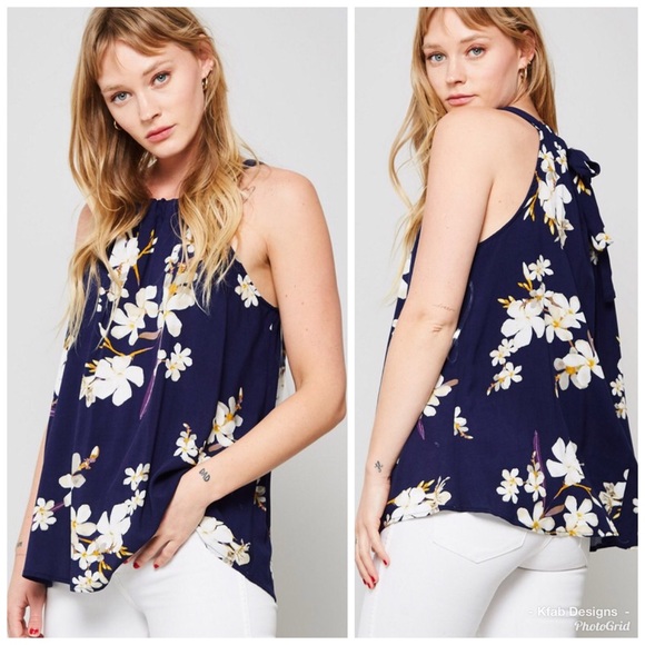 💜 LAST 1! Navy/Lavender Floral Back Tie Halter! - Picture 8 of 8